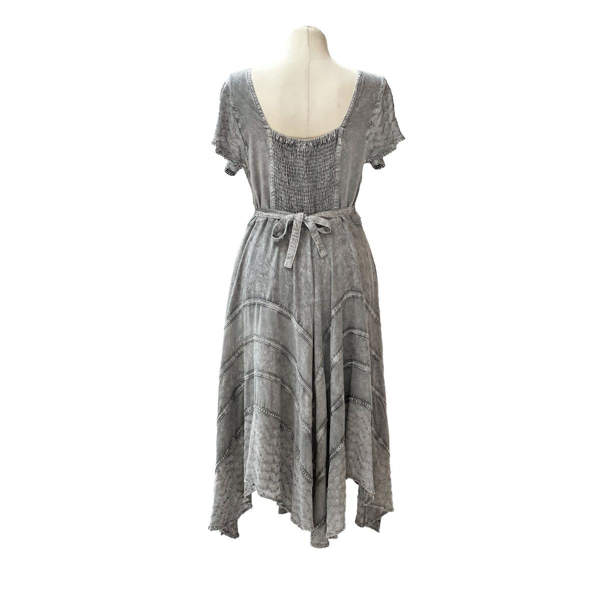 Short Sleeves Victorian Style Corset Dress with Lace & Floral Threadwork - Image 8