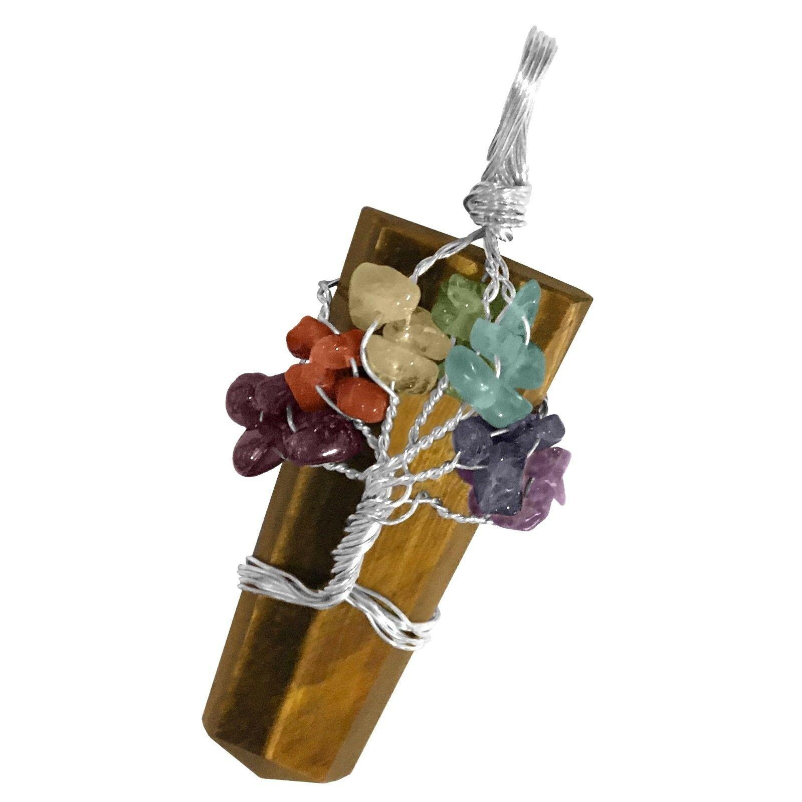 Tiger's Eye with 7- Chakra Tree of Life Wire Wrapped Pendant necklace, 7 Chakra necklace, tree of life necklace - Image 3