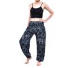 Black & Grey Elephant Print Comfortable Elastic Thai Harem Pants with single pocket 100% Rayon - Image 3