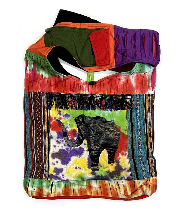 Tie Dye Hippie Bohemian Bag with Elephant & Fringe