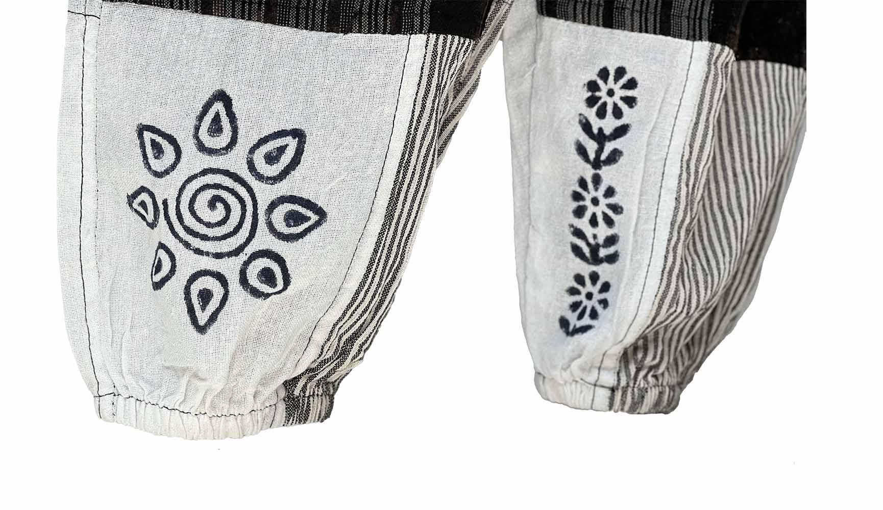 Black and White Boho Patchwork Elastic Bottom Pants - Image 8