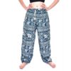 Teal Blue Elephant Print Drawstring Thai Harem Pants VTrendz