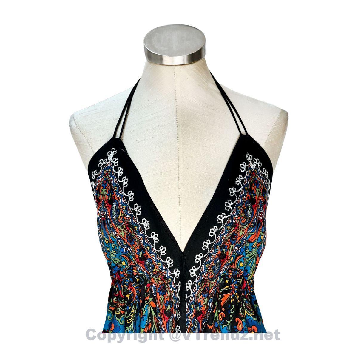 Hand-Printed Jamawar Short Scarf Halter Dress - Image 13
