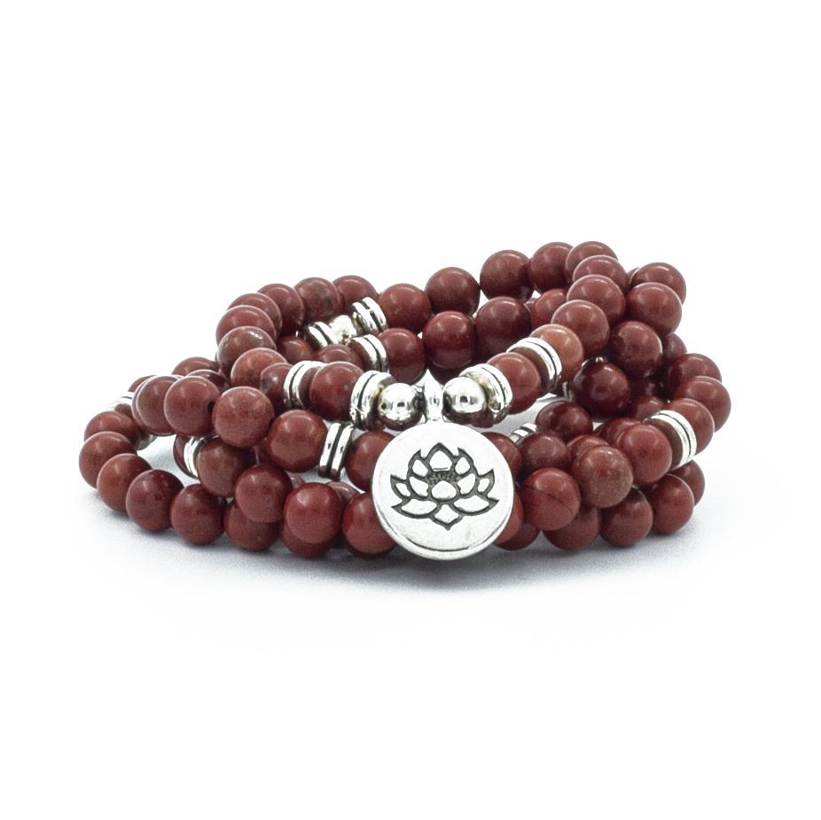 Red Jasper 108 Mala 6 & 8mm Beads Natural Stone Bracelet Mala Prayer Beads Om, Tree of life, Lotus Charm Meditation Necklace