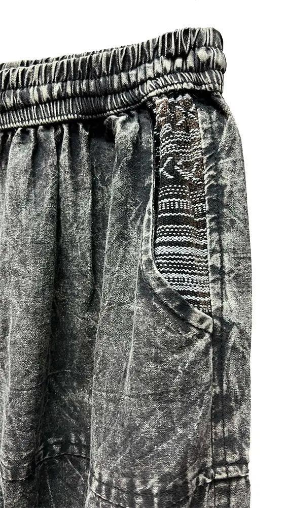 Mineral Washed Black Knee Patch Elastic Bottom Pants - Image 2