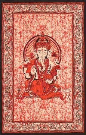 Ganesha Batik Poster Wall Hanging Handmade Cotton Tapestry 40"x30" inch