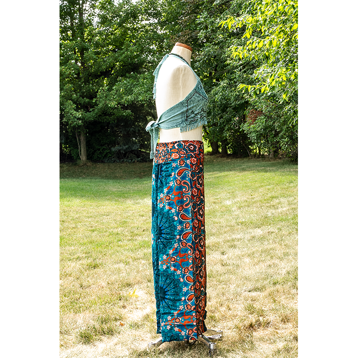 Teal Blue Open Leg Thai Palazzo Pants - Image 3