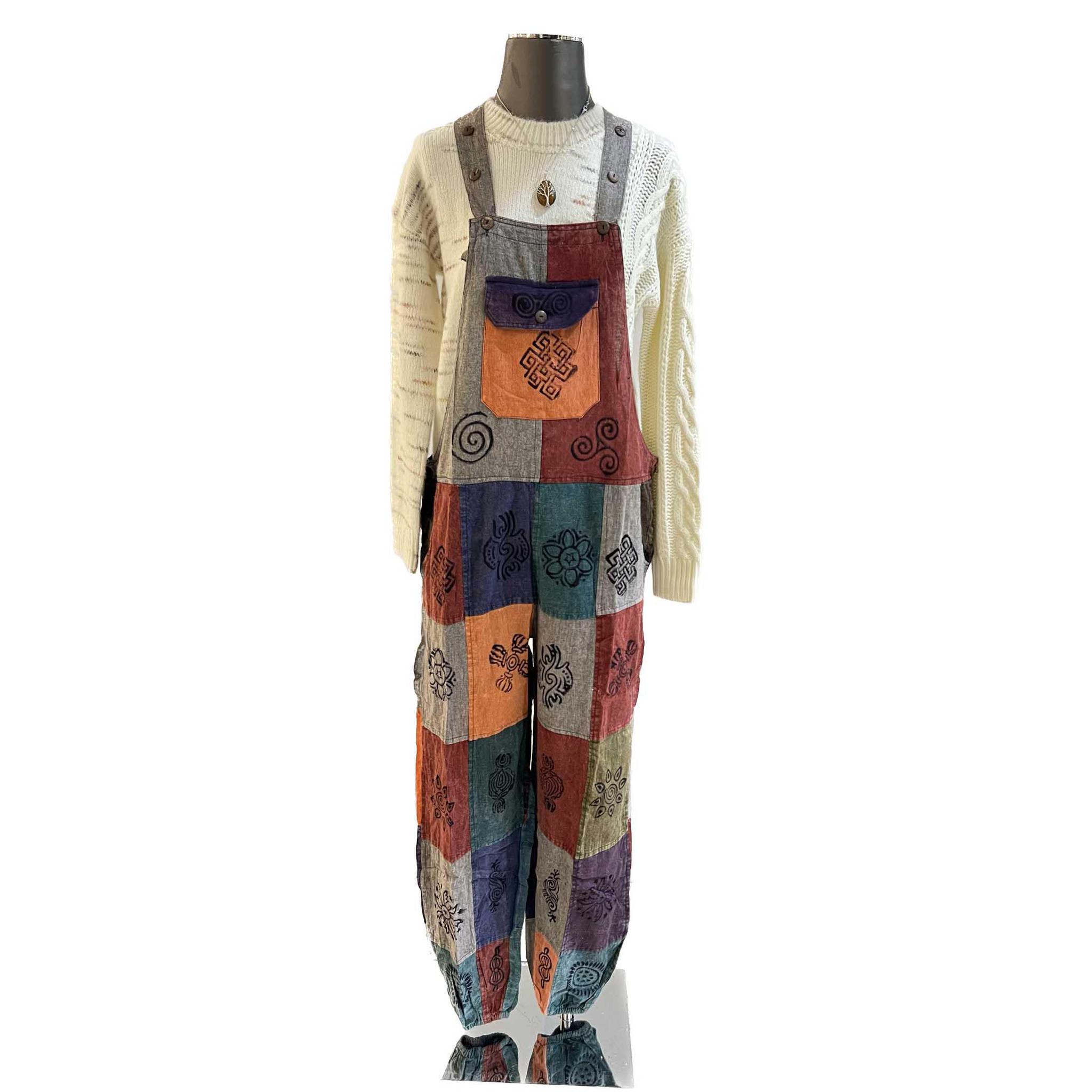 Comfort Patchwork Cotton Overalls Plain & Printed Mixed Patterns with Elastic Ankle Sizes S-XXL