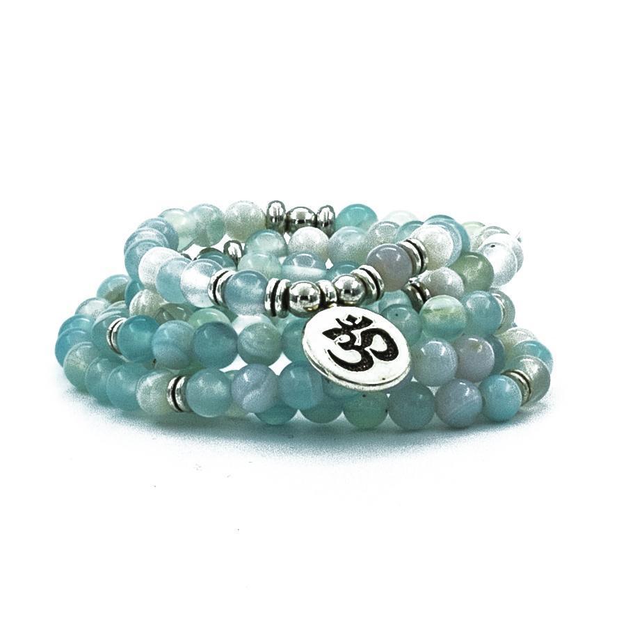 Blue Aqua Chalcedony 108 Mala 6 & 8mm Bead Stone Lotus Pendant Necklace Charm Natural Stone Yoga Bracelet - Image 2