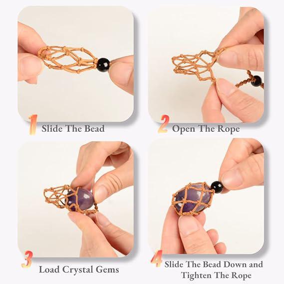 Boho-Style Woven Rope Cord Crystal Cage Necklace Holder: Your Perfect Talisman Display - Image 4