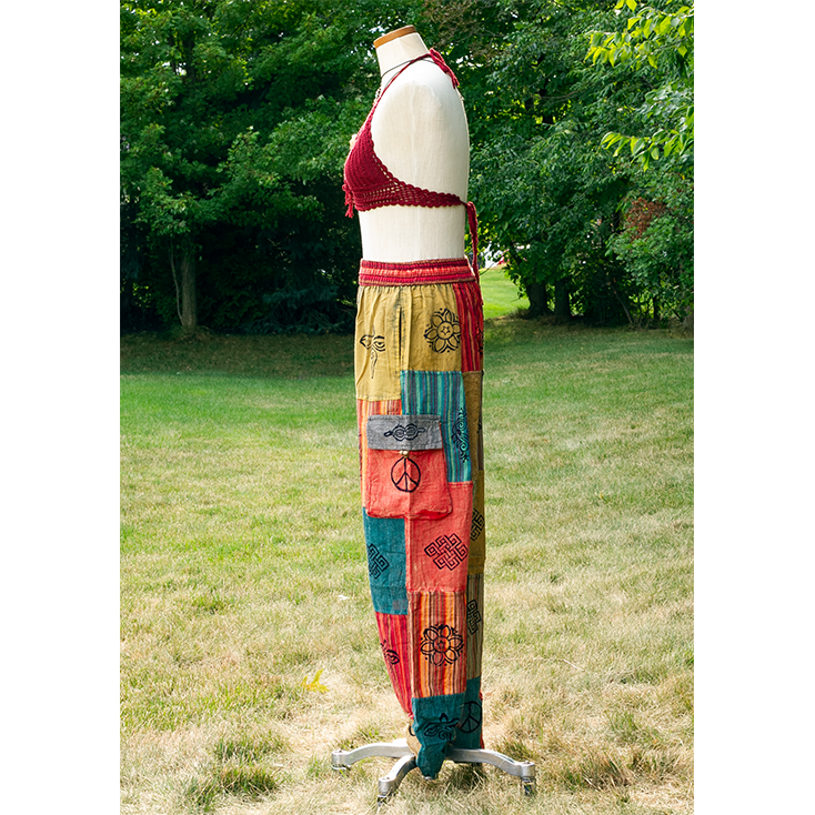 Plain Striped Boho Patch Box Pants Trouser with Print and Brush Strokes Boho Harem Pants Unisex Patchwork Pant 100 % Cotton Trendy Bohemian Yoga Gypsy Handmade Trousers - Image 4