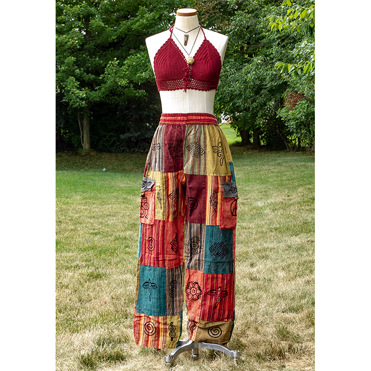 Plain Striped Boho Patch Box Pants Trouser with Print and Brush Strokes Boho Harem Pants Unisex Patchwork Pant 100 % Cotton Trendy Bohemian Yoga Gypsy Handmade Trousers