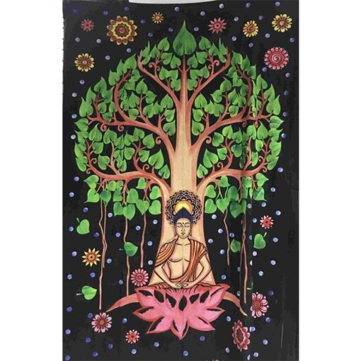 Buddha Bodhi Tree Poster Wall Hanging Handmade Cotton Tapestry 40"x30" inch