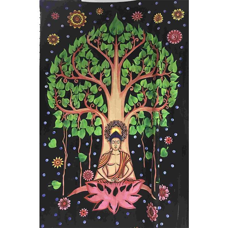 Buddha Bodhi Tree Poster Wall Hanging Handmade Cotton Tapestry 40"x30" inch
