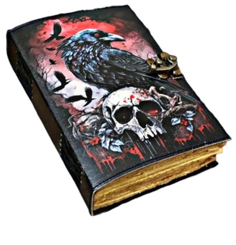 Midnight Raven & Skull Leather Journal | Grimoire of Shadow and Sight