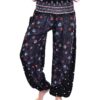 Black Peacock Feather Print Smocked Thai Harem Pants VTrendz