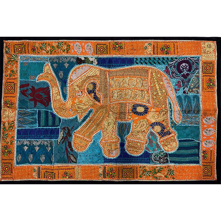 VPT-E04 Elephant Wall hanging Vintage Patchwork Tapestry Bohemian Handmade Beaded Embroidered Ethnic Hippie Indian Wall décor 40 x 60 Inches