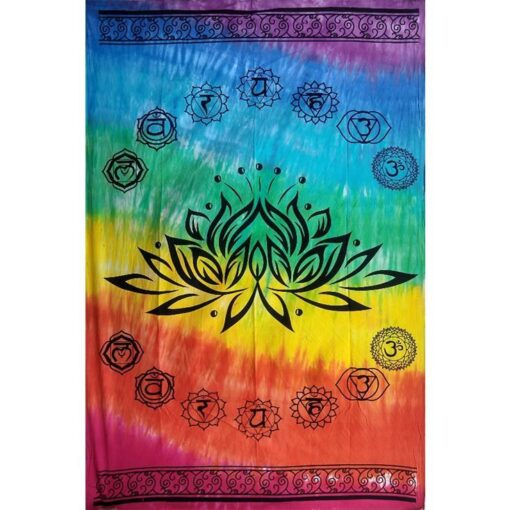 Lotus 7-Chakra Wall Hanging Handmade Cotton Tapestry 84"x54" inch