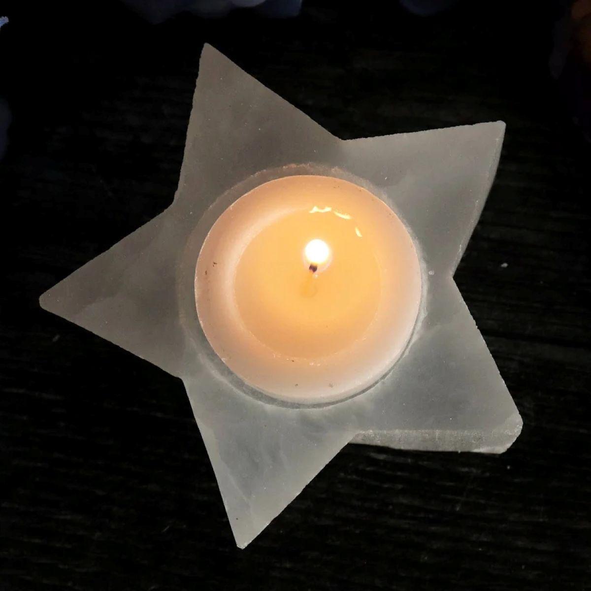 Selenite Star Candle Holder & Sphere Stand: Celestial Anchor for Metaphysical Balance - Image 3