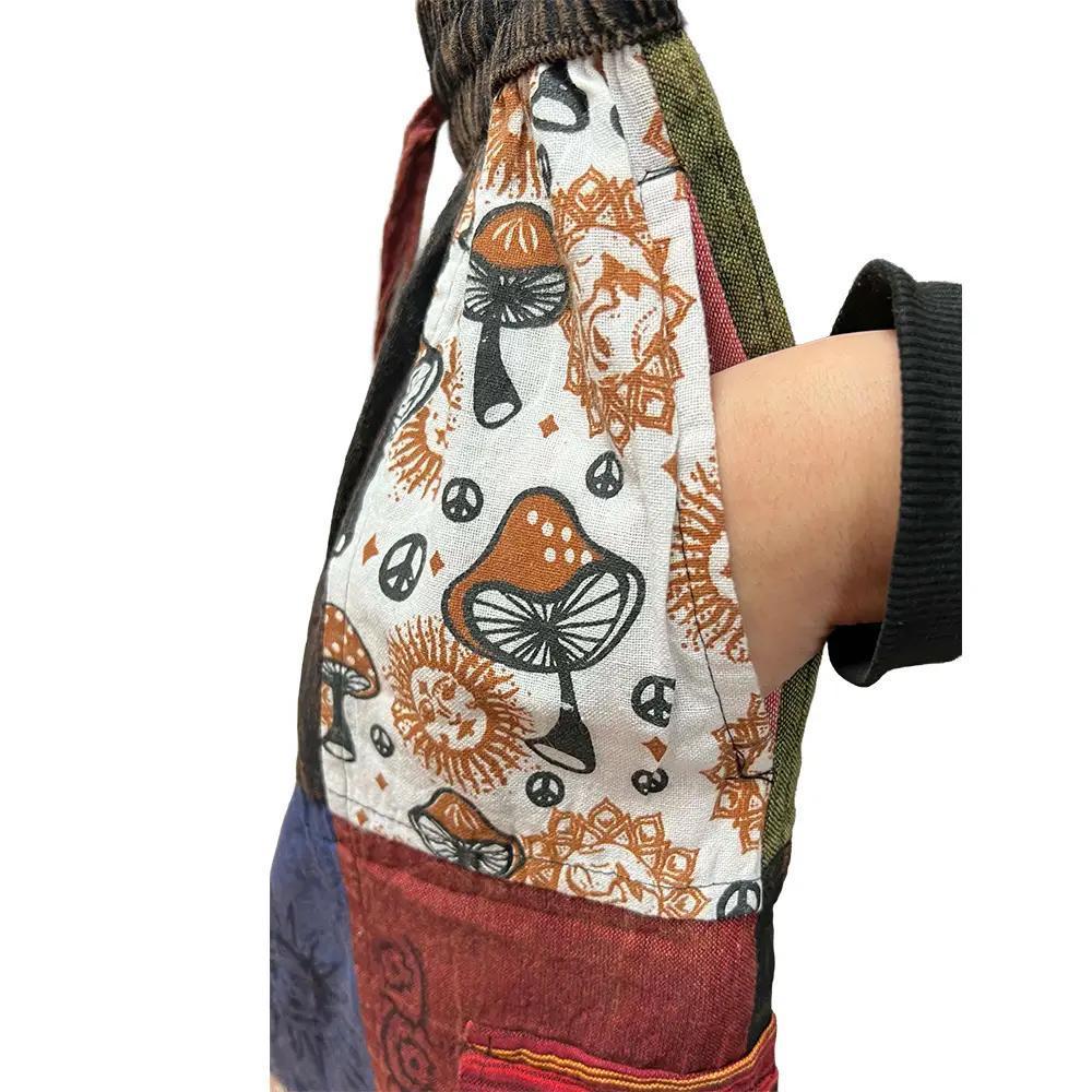 Boho Cosmic Forest Mushroom Patchwork Harem Pants - Image 2