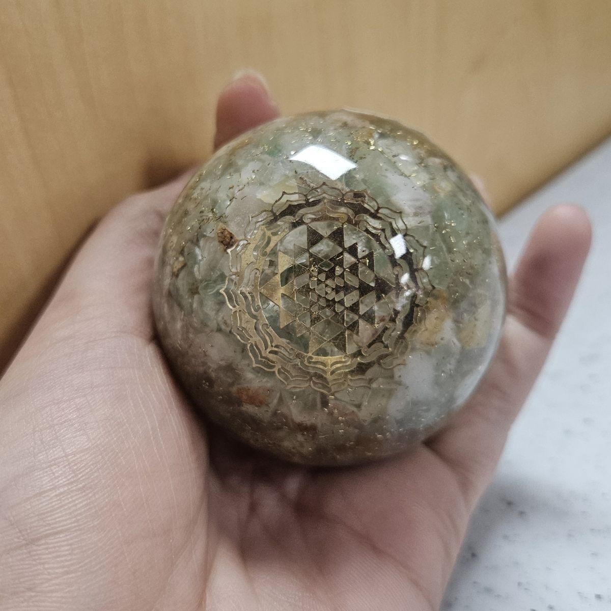 Green Fluorite Orgone Sphere – Artifact of Mental Order & Heart Renewal – 2" - Image 2