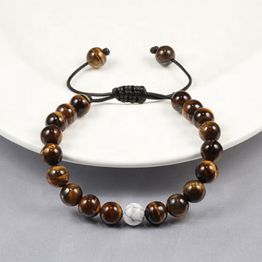Tiger Eye & White Howlite Adjustable Bracelet: The Watcher’s Peace & Rooted Focus