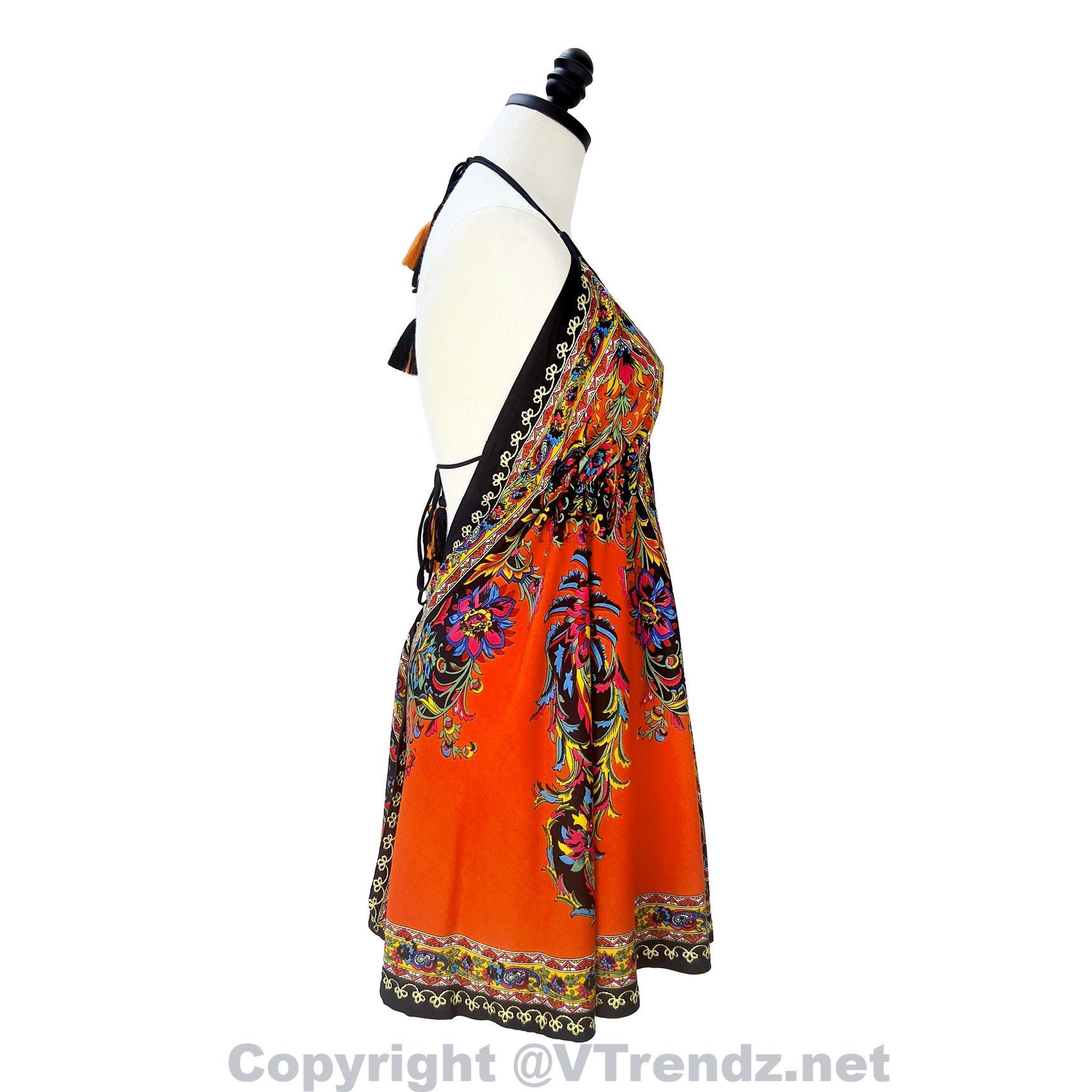 Hand-Printed Jamawar Short Scarf Halter Dress - Image 23