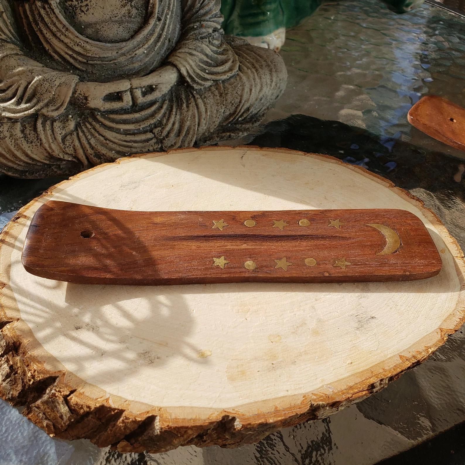 Moon Stars Natural Wood Ash Catcher (6"L) | Celestial Conduit