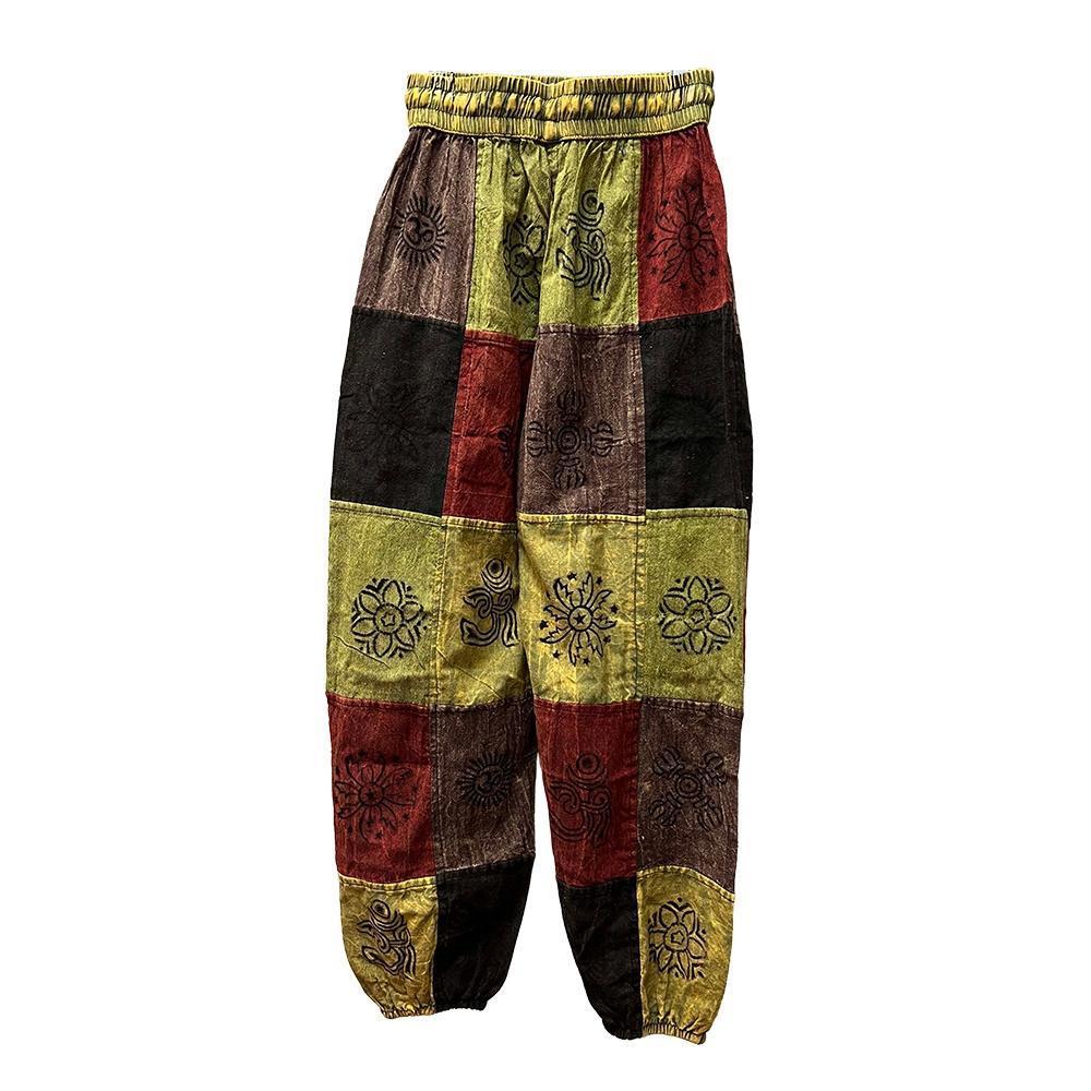 Boho Sacred Symbol Patchwork Elastic Bottom Pants - Image 4