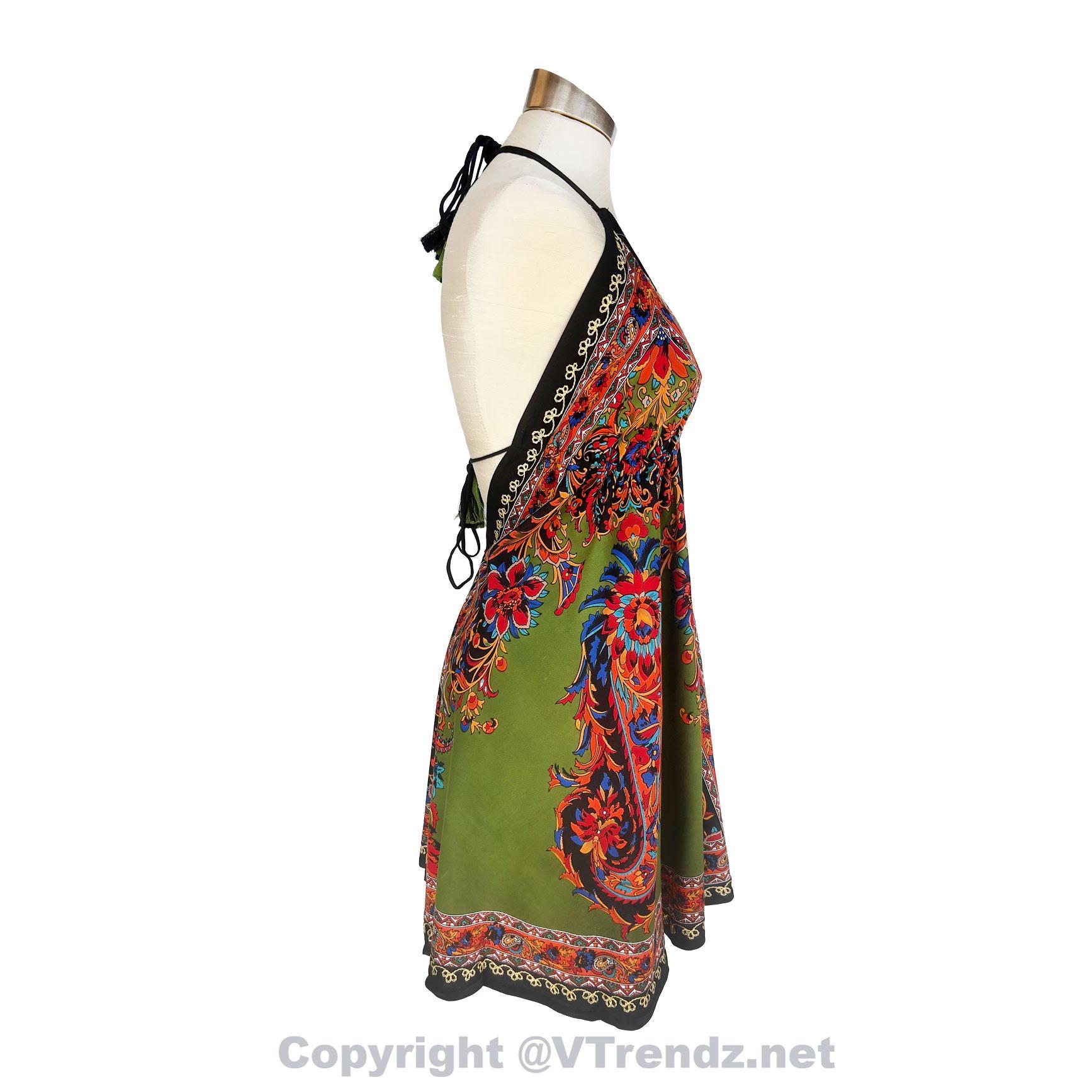 Hand-Printed Jamawar Short Scarf Halter Dress - Image 28