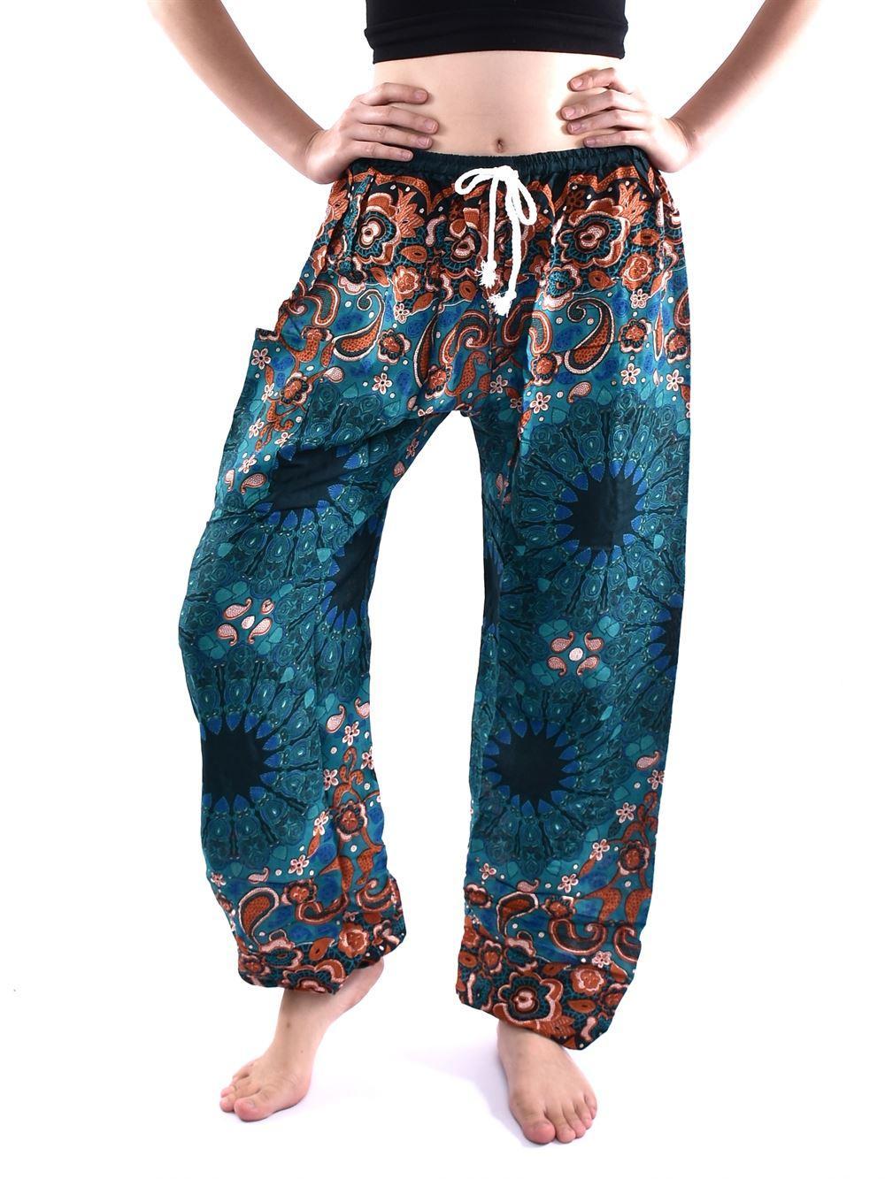 Paisley & Circles Elephant Print Drawstring Thai Harem Pants