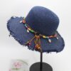 Beaded Leather String Straw Hat Trendy Women's Bucket Colored Summer Beach Style Straw Woven Sun Hat; Adult One Size Fits Most (22-23 inches), adjustable size VTrendz