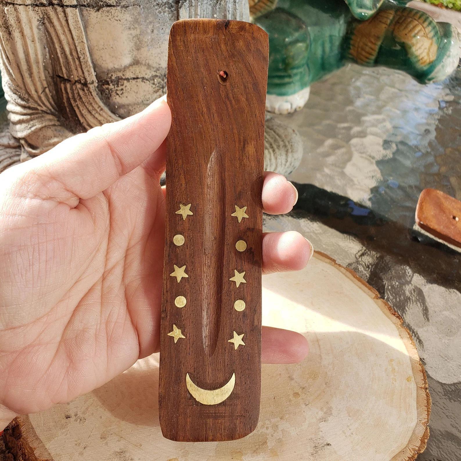 Moon Stars Natural Wood Ash Catcher (6"L) | Celestial Conduit - Image 6