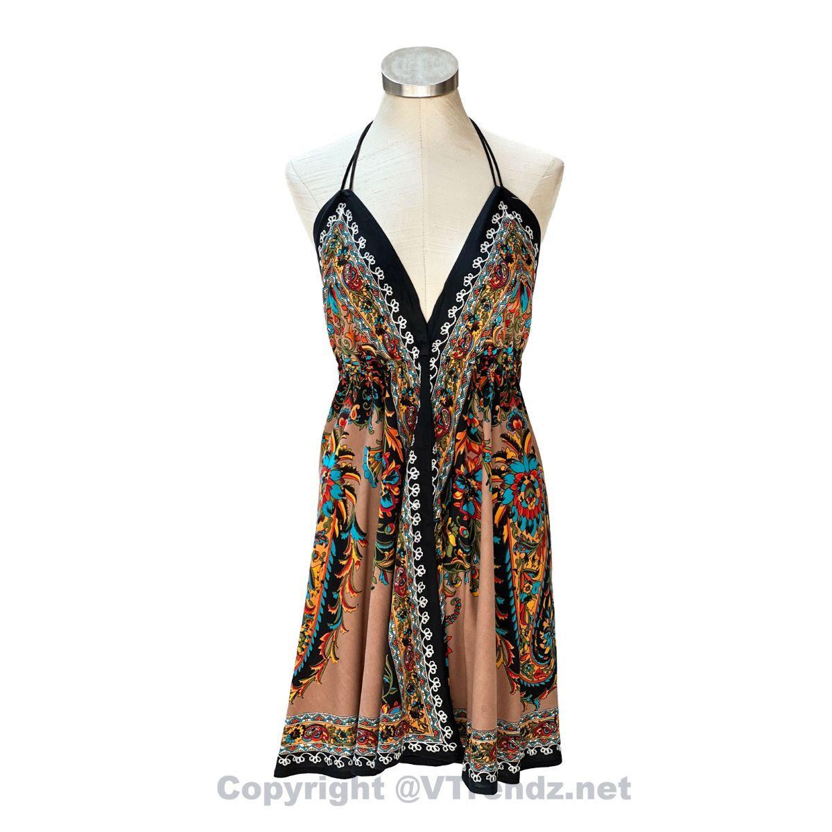 Hand-Printed Jamawar Short Scarf Halter Dress - Image 31