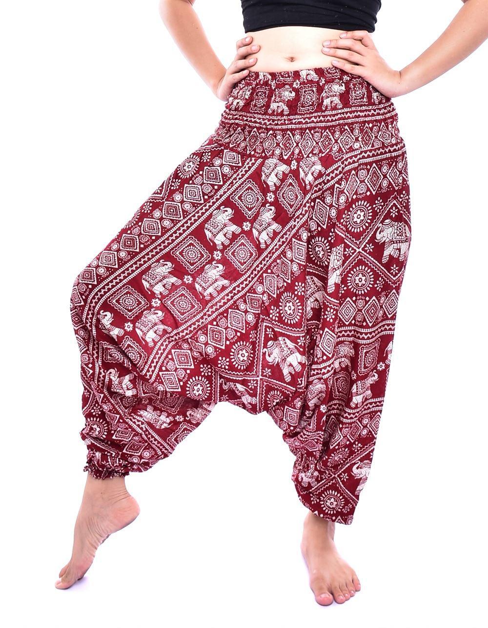 Thai Aladdin Harem Pants Jumpsuit Printed Pant with Elastic & Draw String; Aladdin / Harem Pants, Boho Pants, Unisex, Yoga / meditation Bohemian Pants or Jumpsuit or Halter neck Dress 100 % Rayon