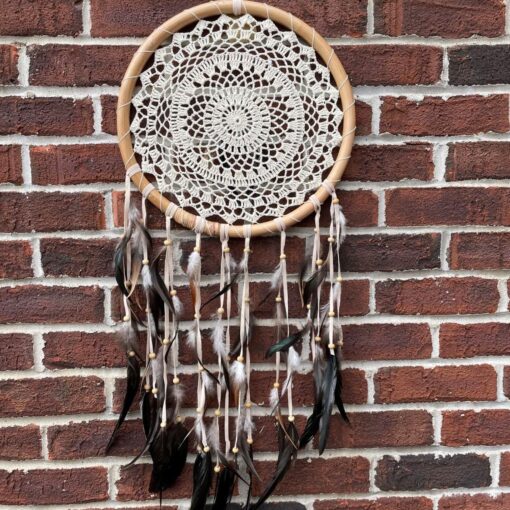 Cotton crochet single ring dreamcatcher Dia 32 - 34 cm length 85 -100 cm