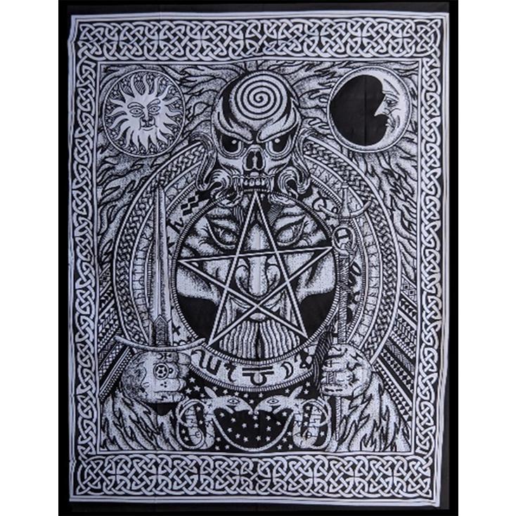 Pagan Sun Moon Skull Celtic Sword Snake Tapestry Wall Hanging Handmade Cotton Tapestry 84" x 54" inch
