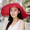 Wide Eaves-brimmed Bucket Foldable Ladies Trendy Summer Straw Woven Panama Sunshade Woven Beach Hat;  Adult One Size Fits Most (22-23 inches), adjustable size - Image 2
