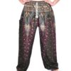 Olive Green Peacock Feather Print Drawstring Thai Harem Pants VTrendz