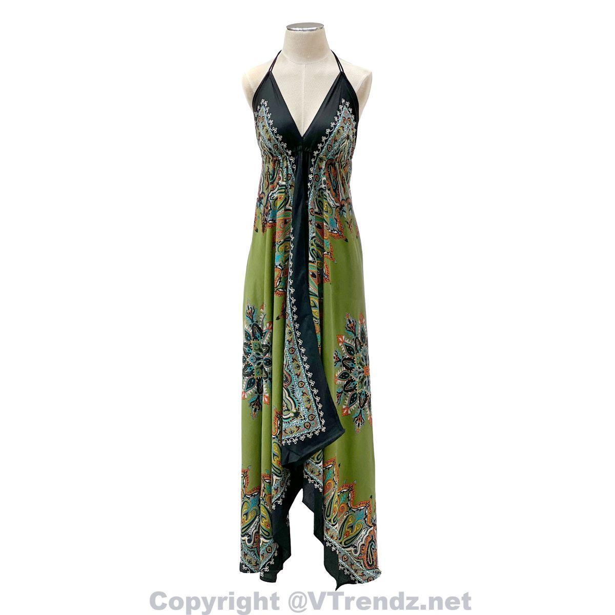 Jamawar Scarf Dress Dori with Halter Neck & Back Ties - Image 8