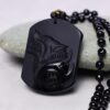 Wolf Black Obsidian Hand carved Necklace Pendants with Black Beads - Image 3