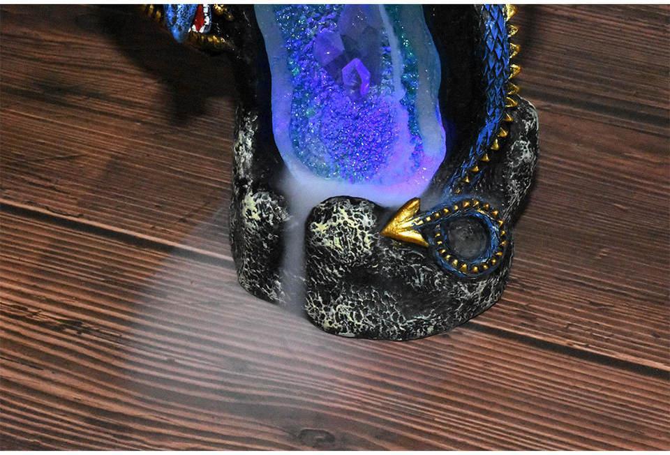Dragons with Crystal Cave and LED Light Ceramic Backflow Incense Holder Waterfall Incense Burner, Reflux Burner, Handmade Ceramic, Home Décor for Meditation, Mini-Zen Experience Size: 12.5*9*17 cm - Image 6