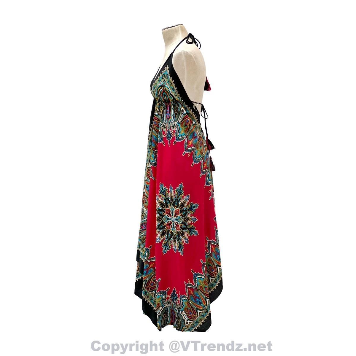Jamawar Scarf Dress Dori with Halter Neck & Back Ties - Image 6