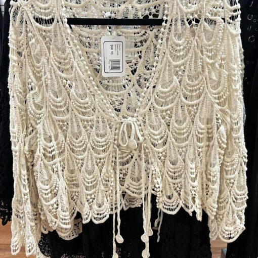 Crochet Bolero Jacket with Tie Front, 100% Cotton