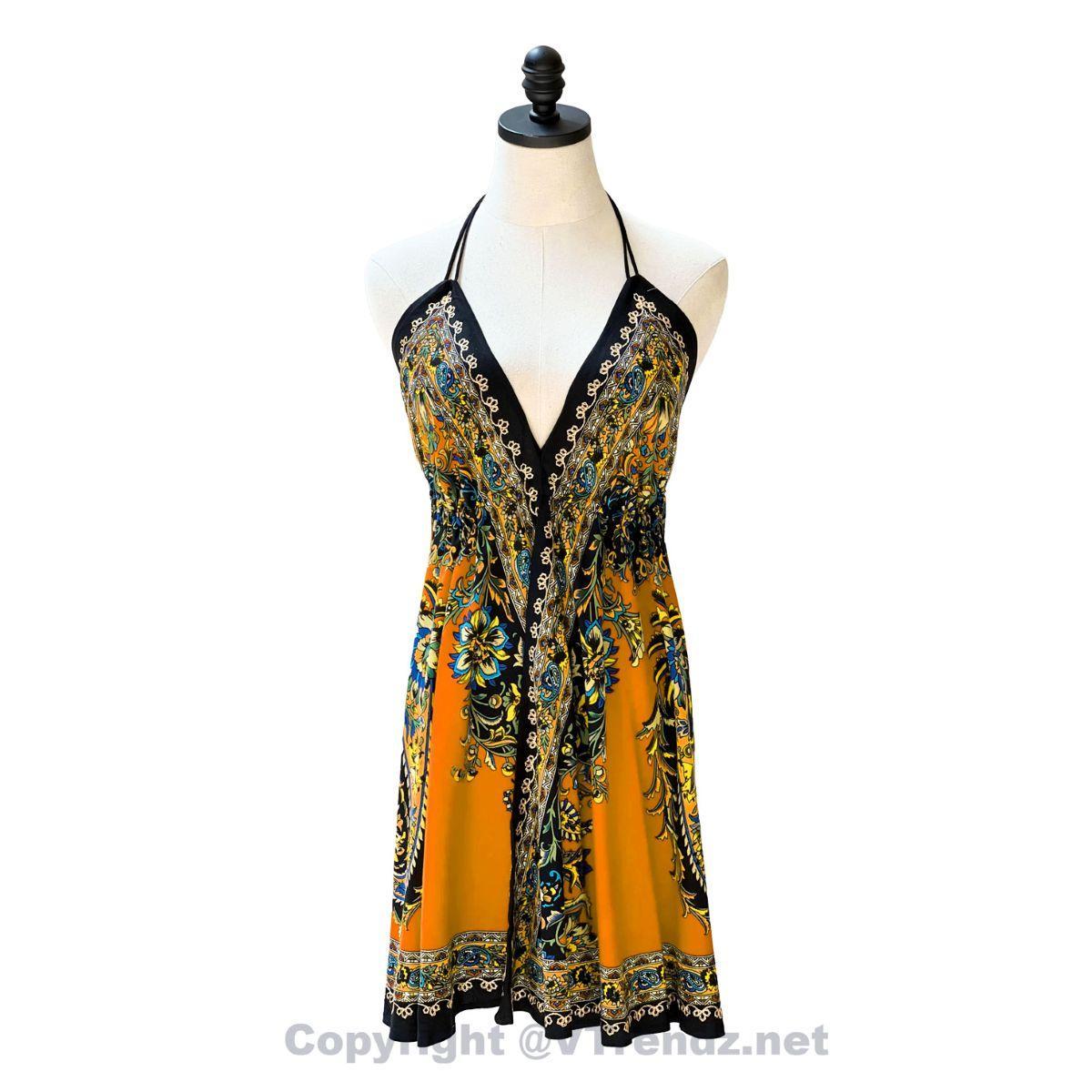 Hand-Printed Jamawar Short Scarf Halter Dress - Image 6