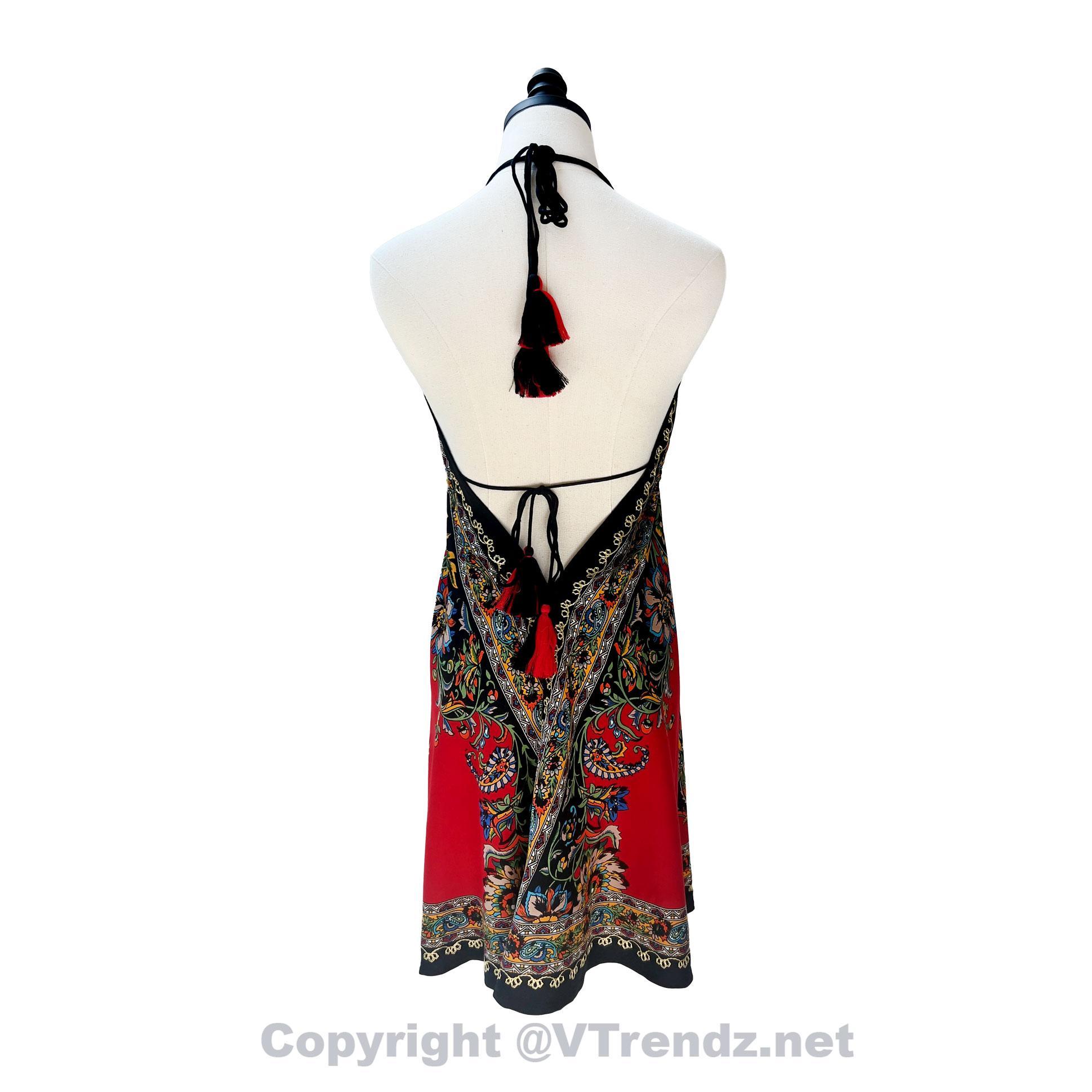 Hand-Printed Jamawar Short Scarf Halter Dress - Image 39