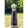 Black Peacock Feather Open Leg Thai Palazzo Pants VTrendz