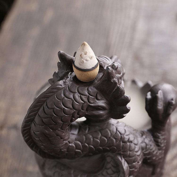 Skull & Dragon w/Light Ceramic Backflow Incense Holder Waterfall Incense Burner, Reflux Burner, Handmade Ceramic, Home Décor for Meditation, Mini-Zen Experience Size: 10.6*12*16 cm - Image 2