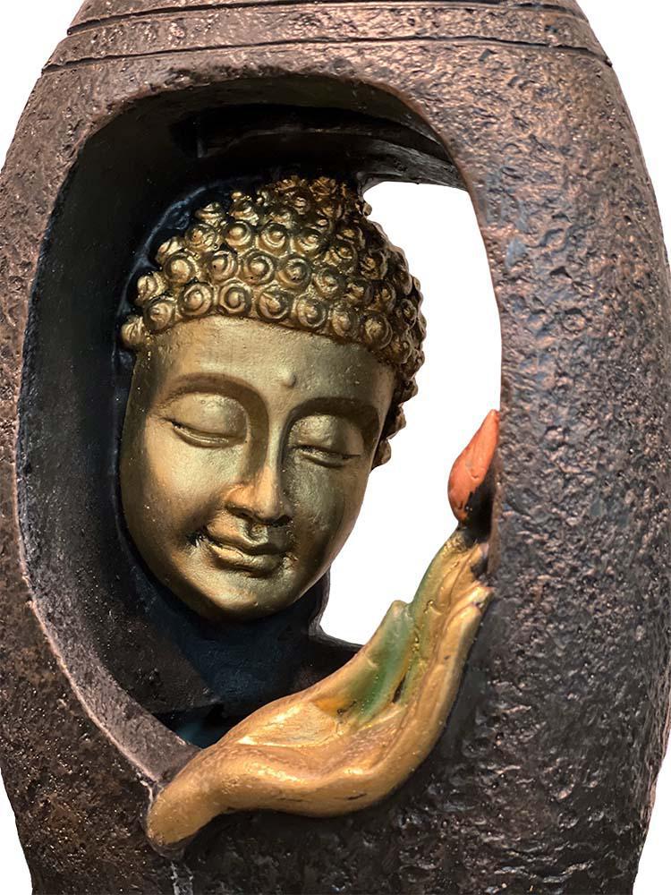 Buddha Face with Hand & LED Antique Resin Tabletop Waterfall Fountain - Image 3