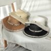 Ribbon Flat Top Panama Cap with Windproof Rope Women Straw Sun Protection Summer Hat VTrendz